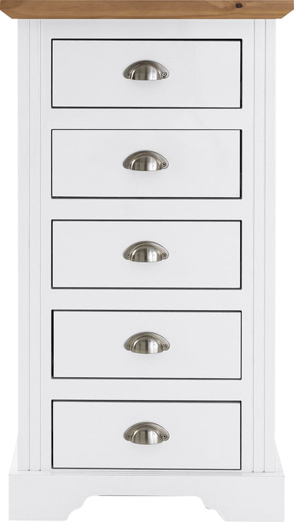 Toledo 5 Drawer Narrow Chest - White/Oak Effect