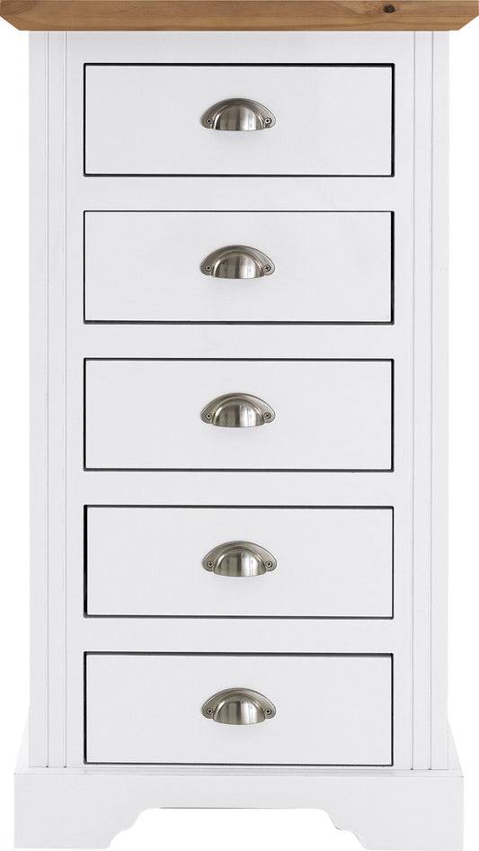 Toledo 5 Drawer Narrow Chest - White/Oak Effect