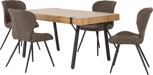 Treviso & Quebec Dining Set (X4 Chairs) - Light Oak Effect/Brown Pu