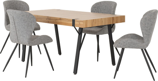 Treviso & Quebec Dining Set (X4 Chairs) - Light Oak Effect/Grey Pu