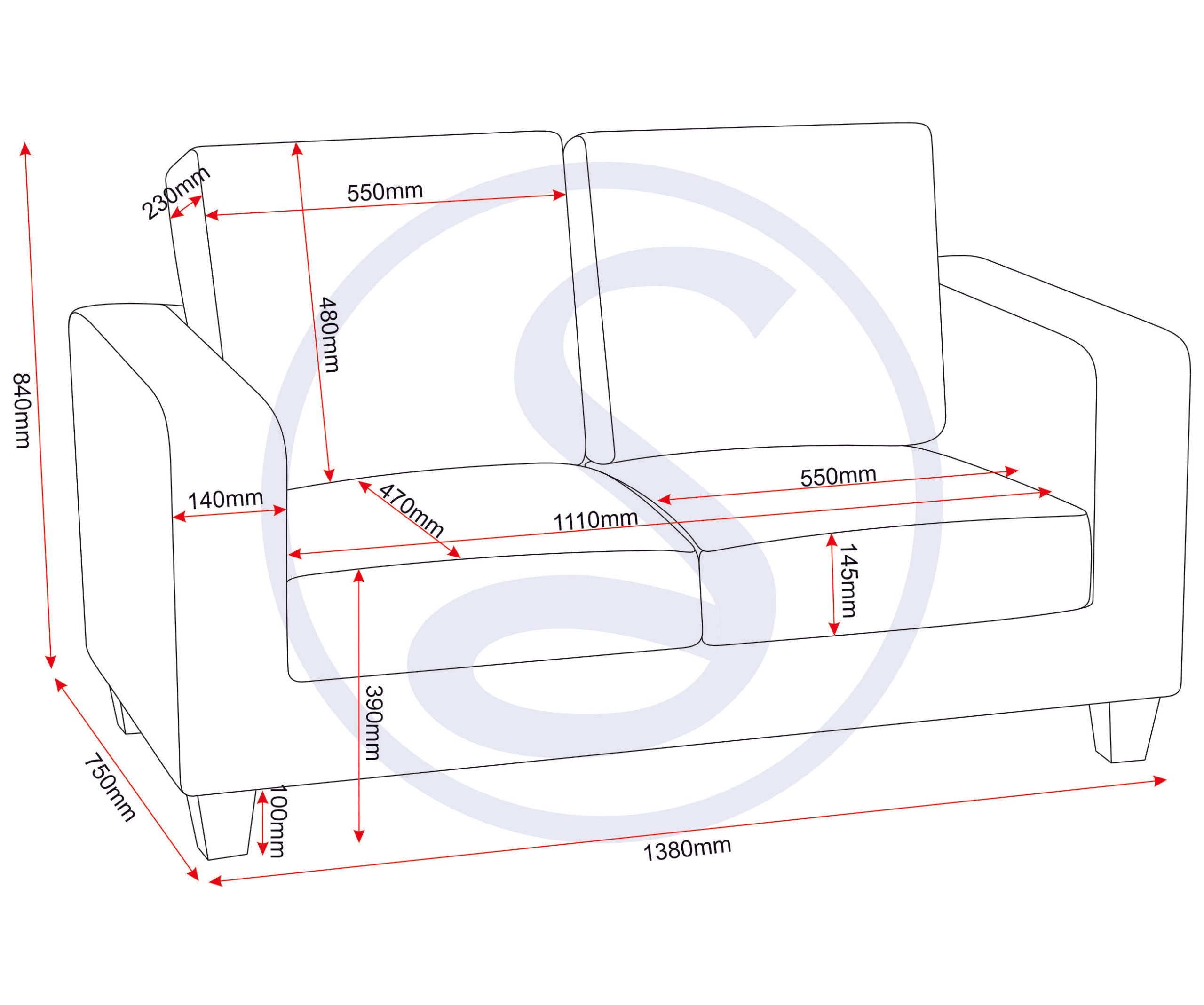 Tempo Two Seater Sofa - Black Pu