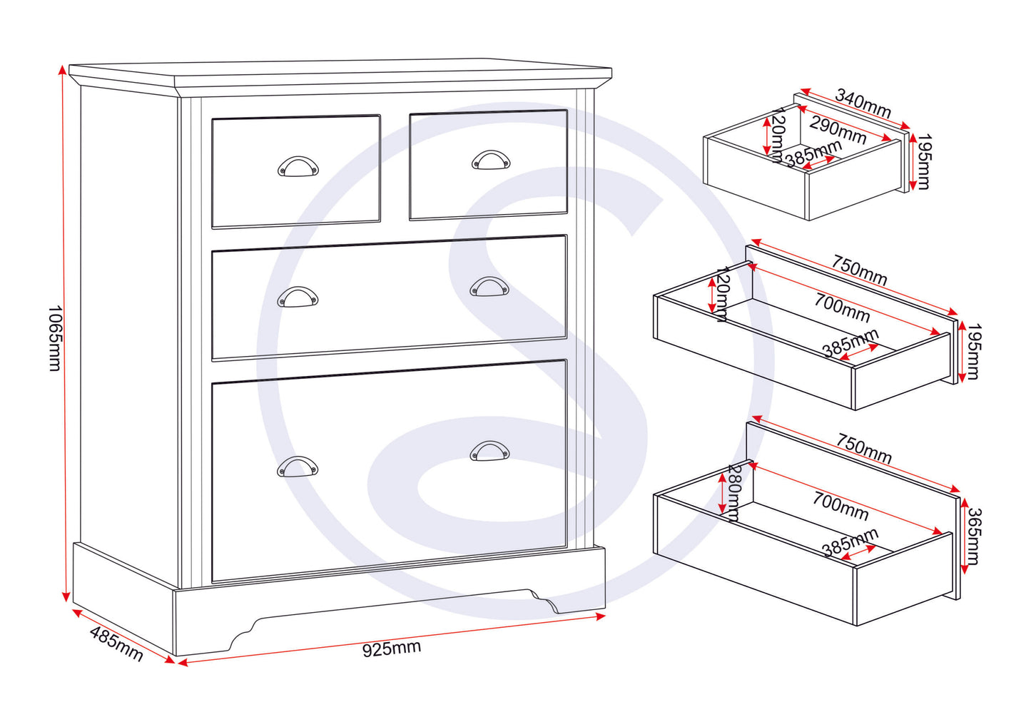 Toledo 2+2 Drawer Chest - White/Oak Effect