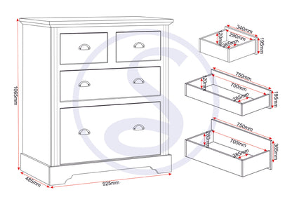 Toledo 2+2 Drawer Chest - White/Oak Effect