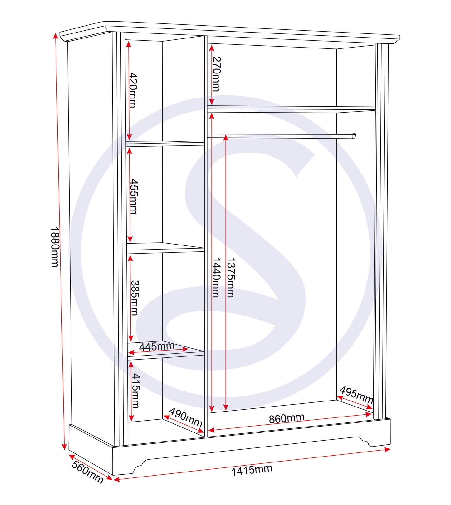 Toledo 3 Door Wardrobe - Grey/Oak Effect