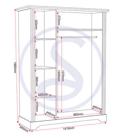 Toledo 3 Door Wardrobe - Grey/Oak Effect