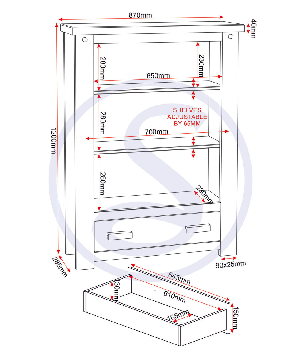 Tortilla 1 Drawer Bookcase - Distressed Waxed Pine