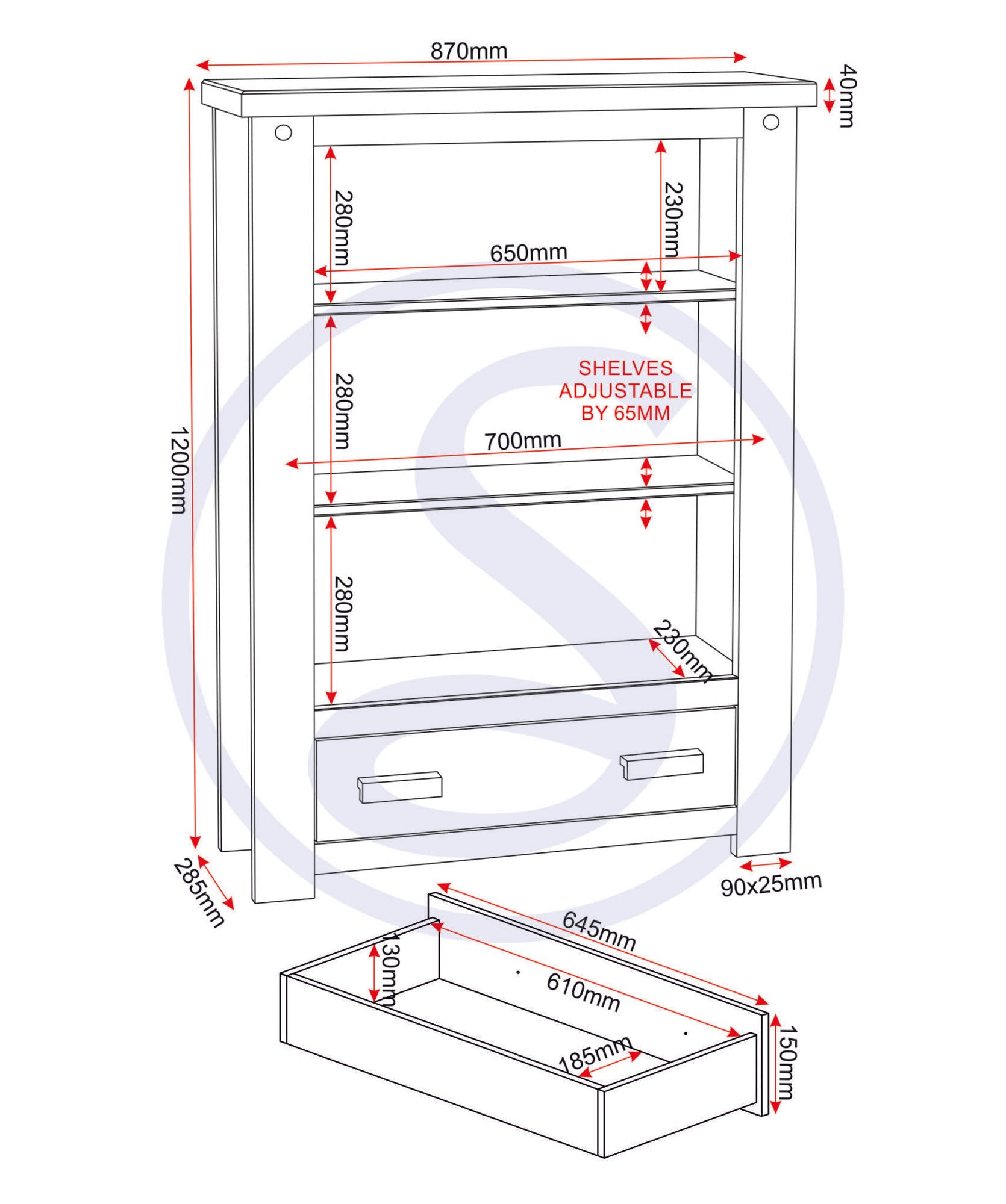 Tortilla 1 Drawer Bookcase - Distressed Waxed Pine
