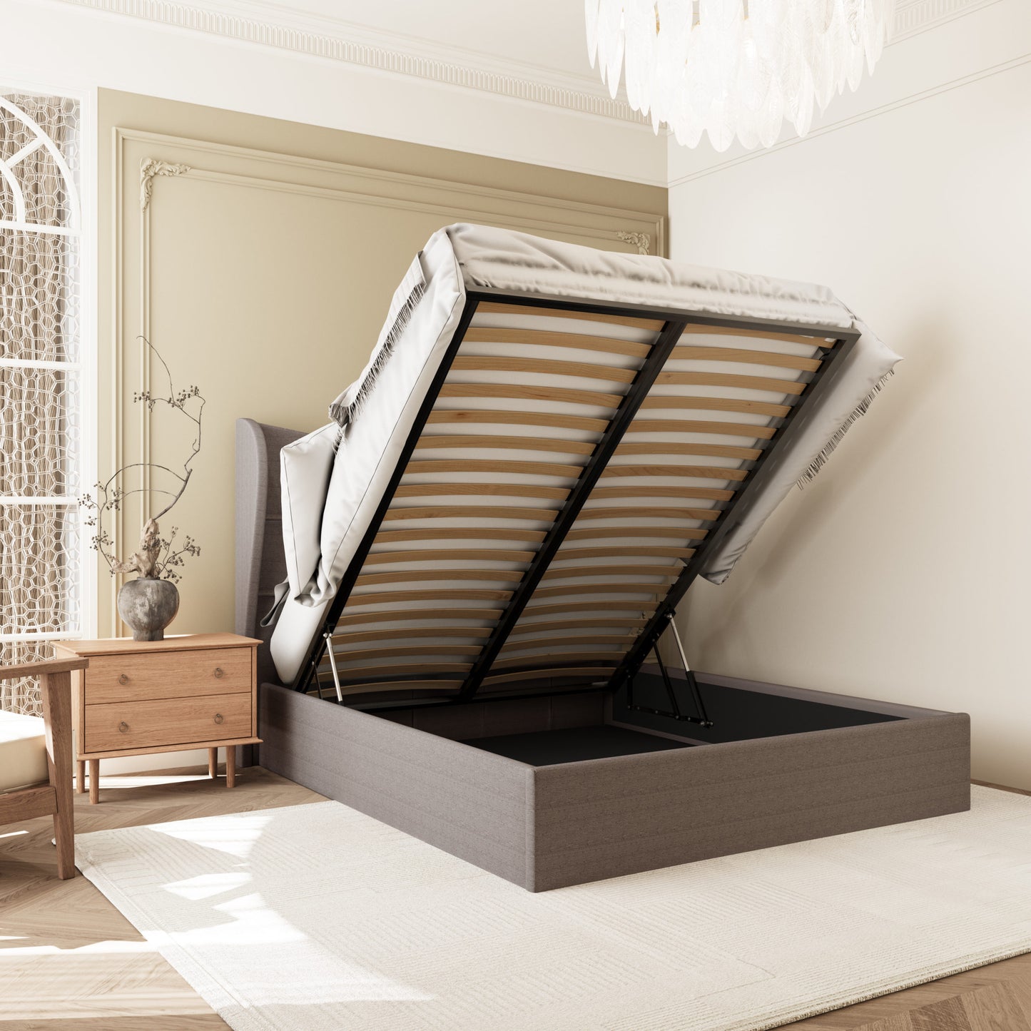 Verona 5' Ottoman Bed - Brown Fabric