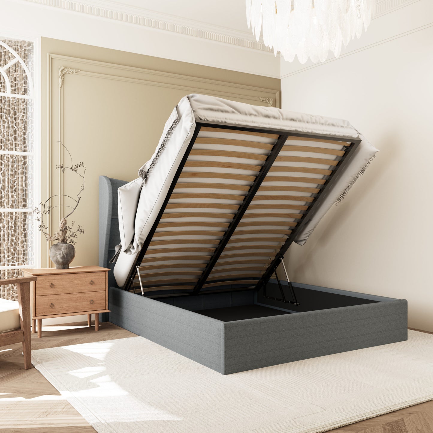 Verona 5' Ottoman Bed - Grey Fabric