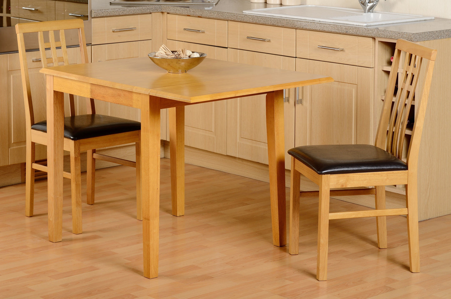 Vienna Drop Leaf Dining Set (X2 Chairs) - Medium Oak/Brown Pu