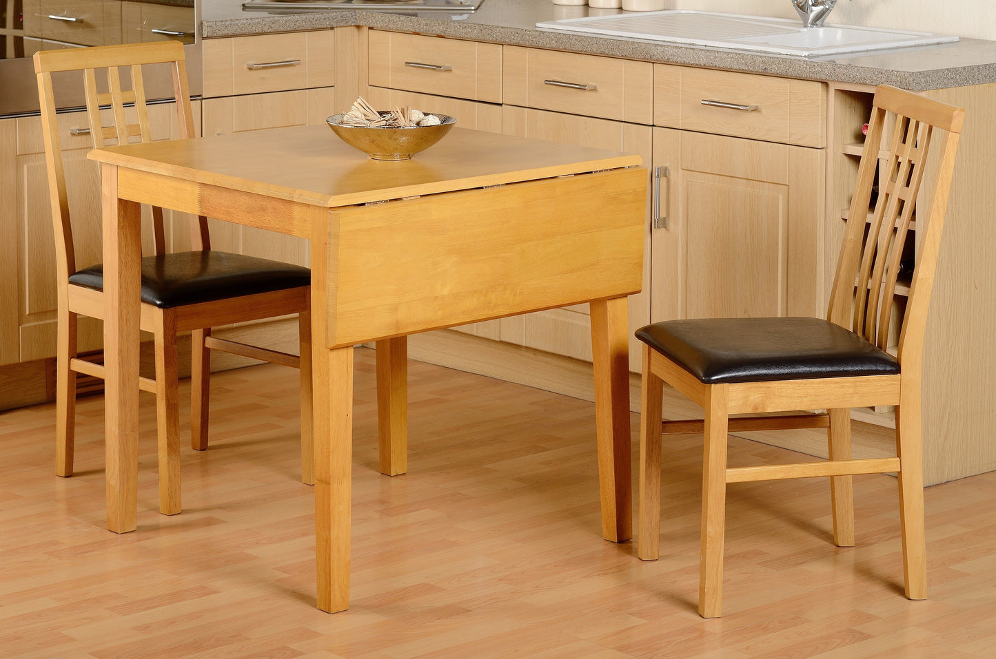 Vienna Drop Leaf Dining Set (X2 Chairs) - Medium Oak/Brown Pu