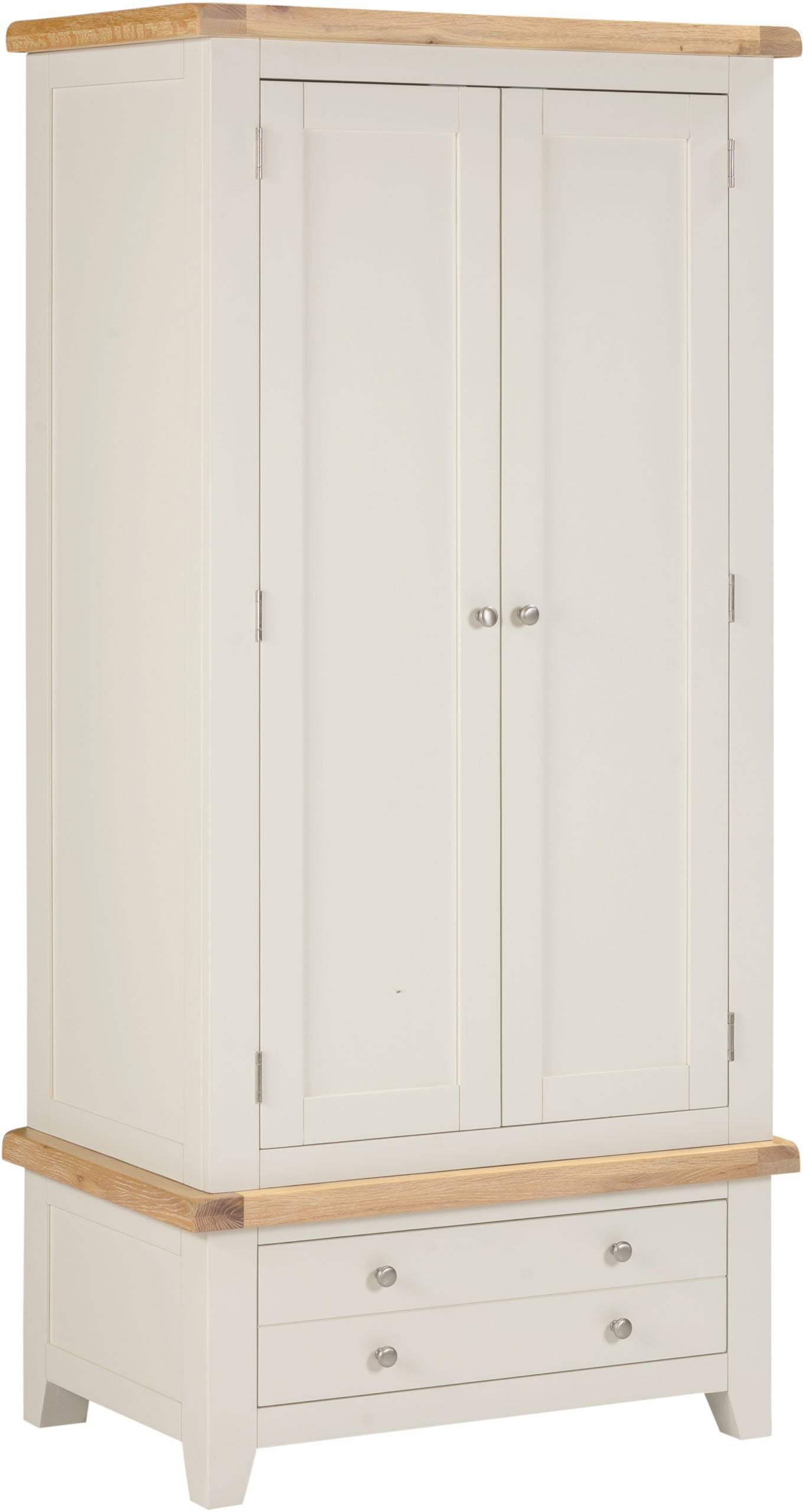Windsor 2 Door 1 Drawer Wardrobe - Ivory/Oak