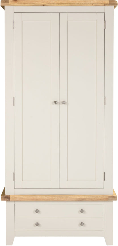 Windsor 2 Door 1 Drawer Wardrobe - Ivory/Oak
