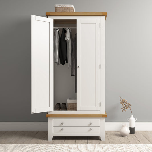 Windsor 2 Door 1 Drawer Wardrobe - Ivory/Oak