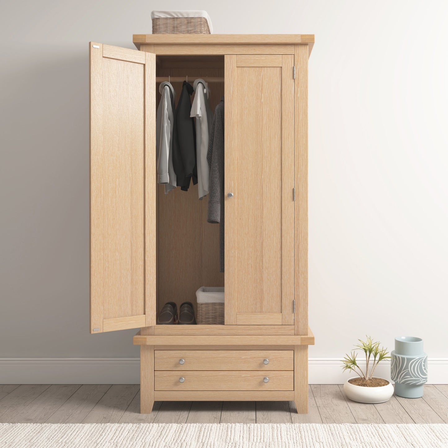 Windsor 2 Door 1 Drawer Wardrobe - Natural Oak