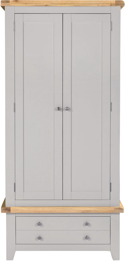 Windsor 2 Door 1 Drawer Wardrobe - Pebble Grey/Oak
