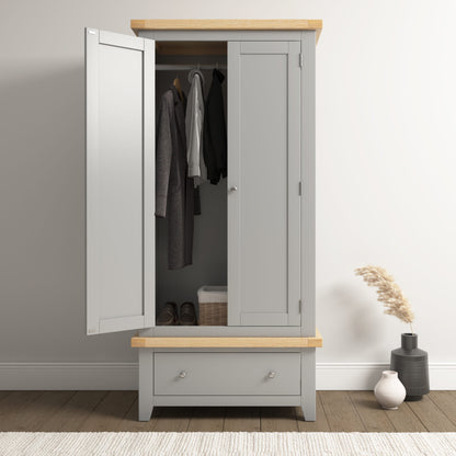 Windsor 2 Door 1 Drawer Wardrobe - Pebble Grey/Oak