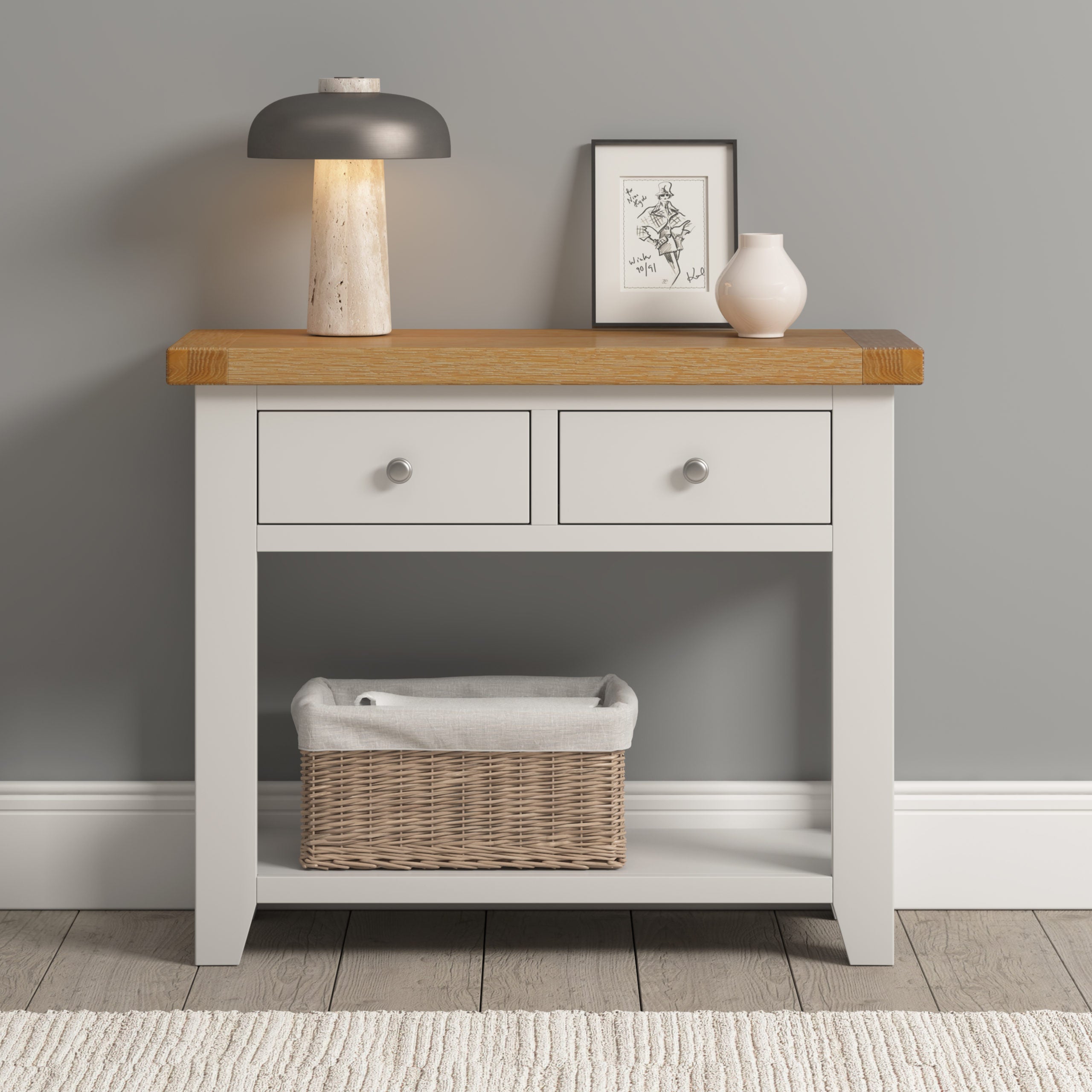 Windsor 2 Drawer Console Table - Ivory/Oak