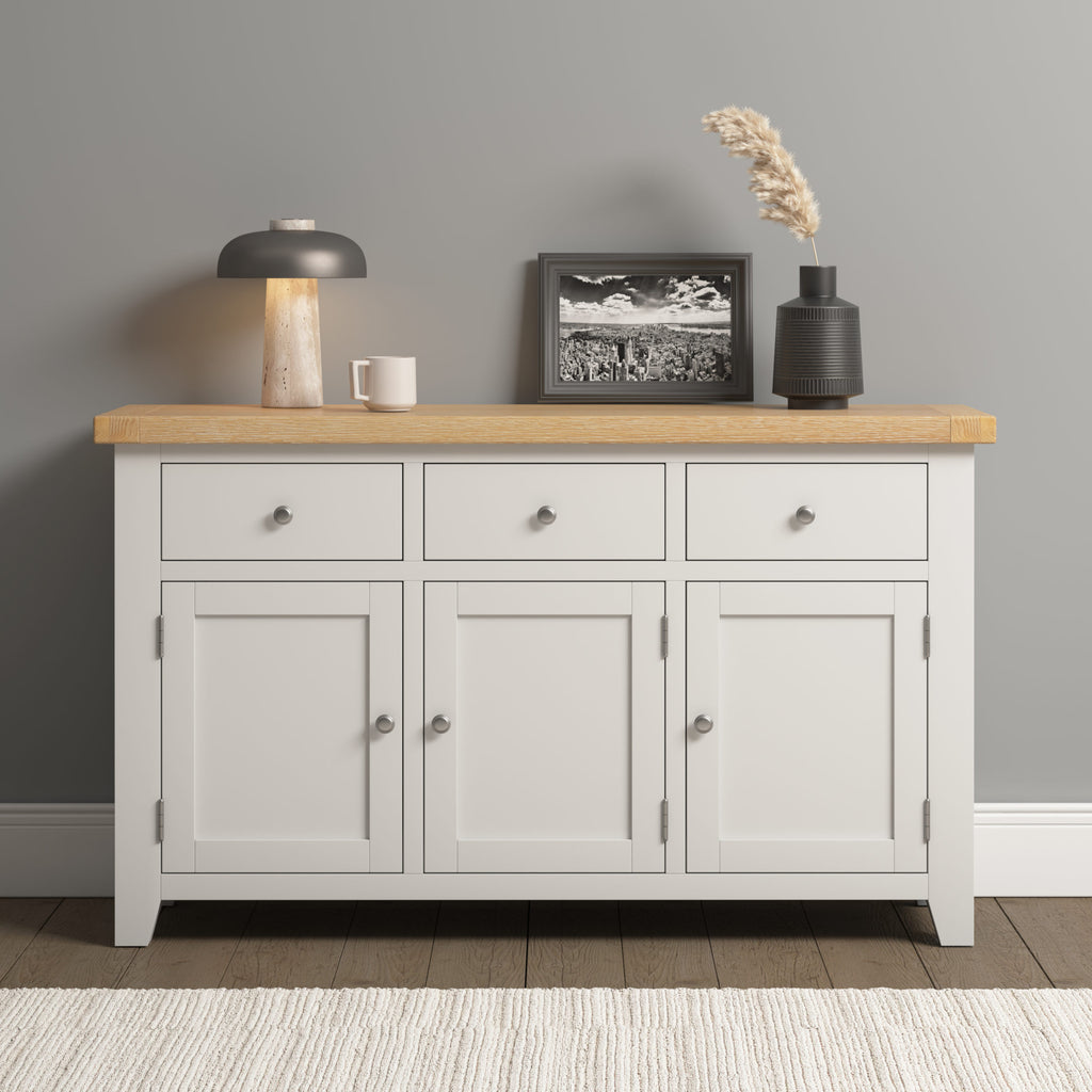 Windsor 3 Door 3 Drawer Sideboard - Ivory/Oak