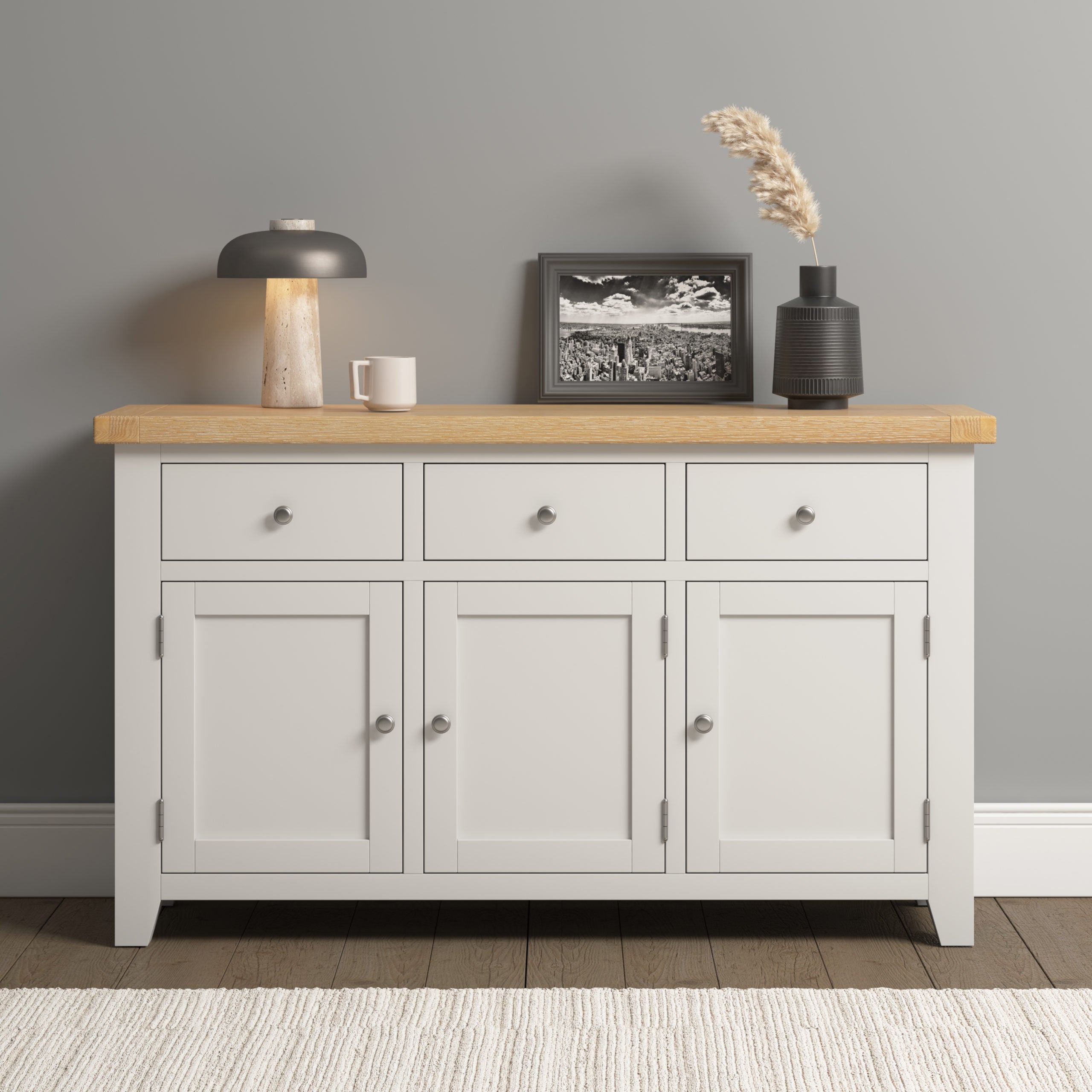 Windsor 3 Door 3 Drawer Sideboard - Ivory/Oak