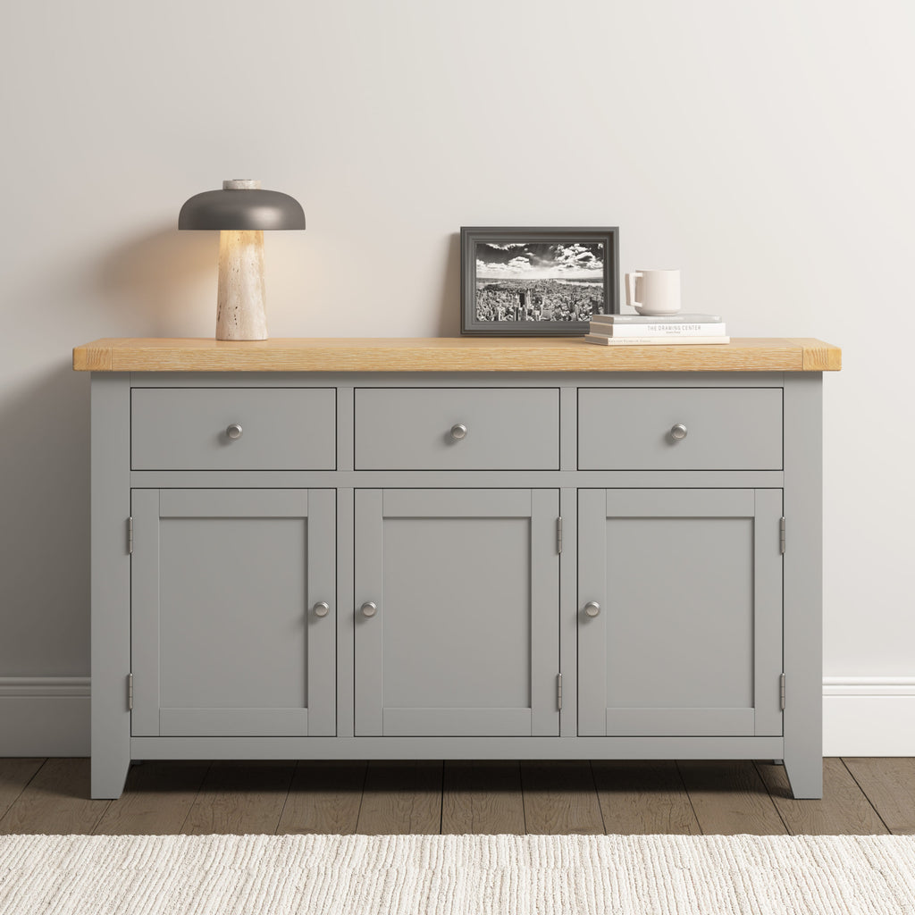 Windsor 3 Door 3 Drawer Sideboard - Pebble Grey/Oak