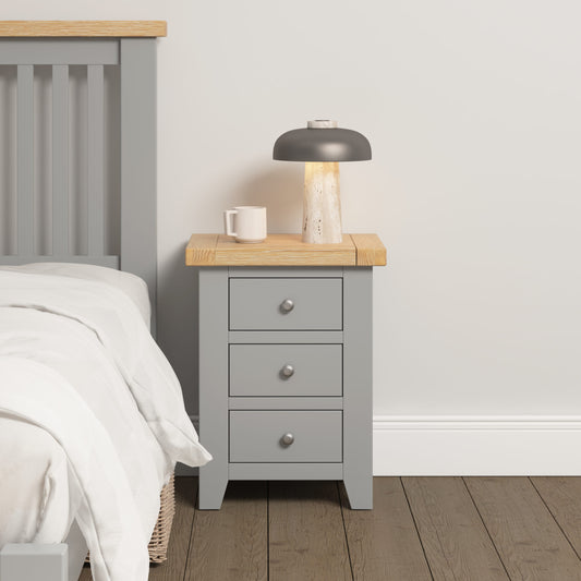 Windsor 3 Drawer Bedside - Pebble Grey/Oak