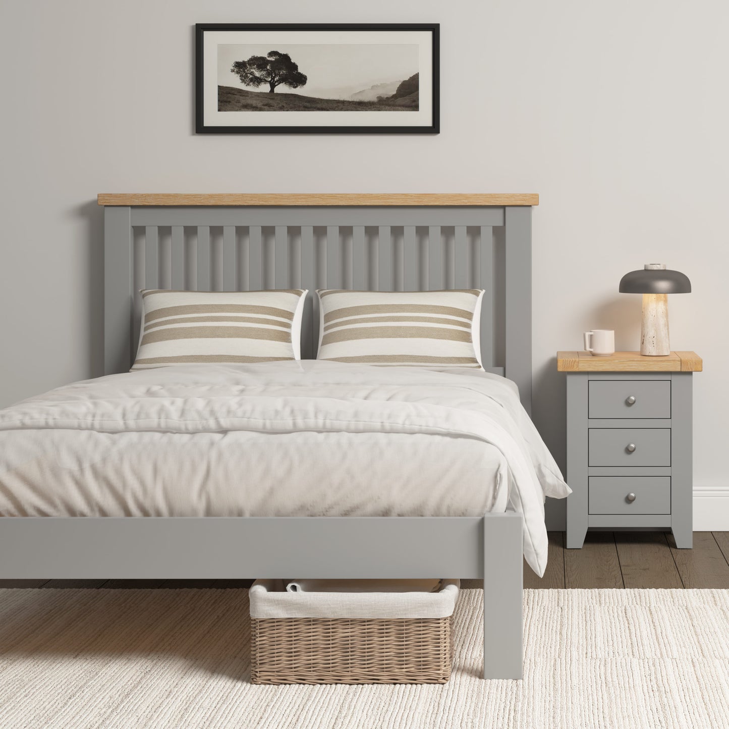 Windsor 4'6" Low End Bed - Pebble Grey/Oak