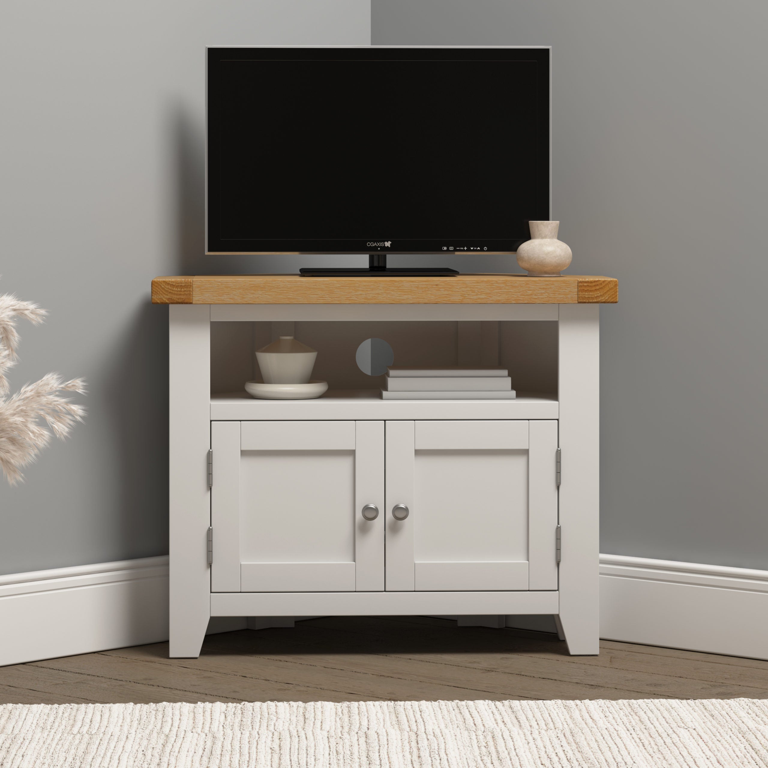 Windsor Corner Tv Unit - Ivory/Oak