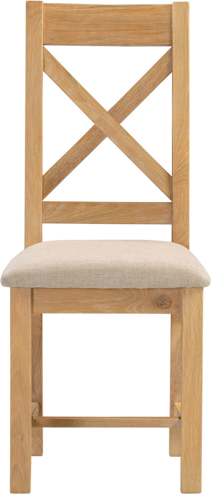 Windsor Cross Back Dining Chair (X2 Per Box) - Natural Oak/Oat Fabric