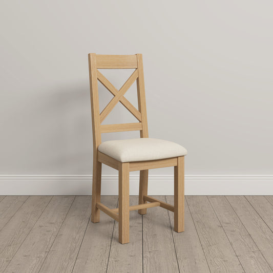 Windsor Cross Back Dining Chair (X2 Per Box) - Natural Oak/Oat Fabric