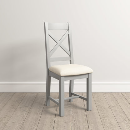 Windsor Cross Back Dining Chair (X2 Per Box) - Pebble Grey/Oat Fabric