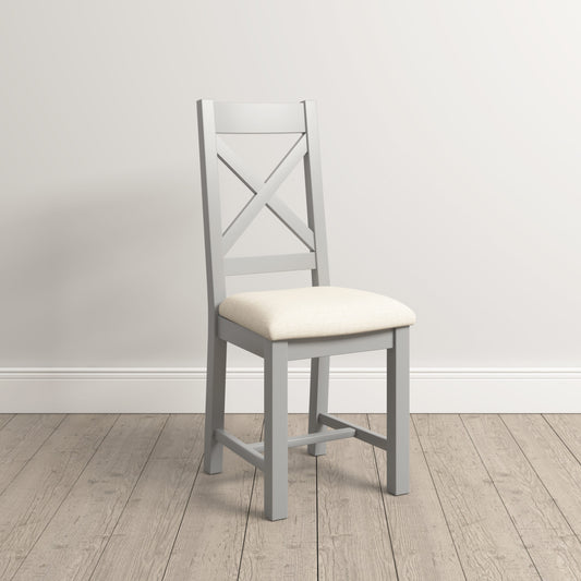 Windsor Cross Back Dining Chair (X2 Per Box) - Pebble Grey/Oat Fabric