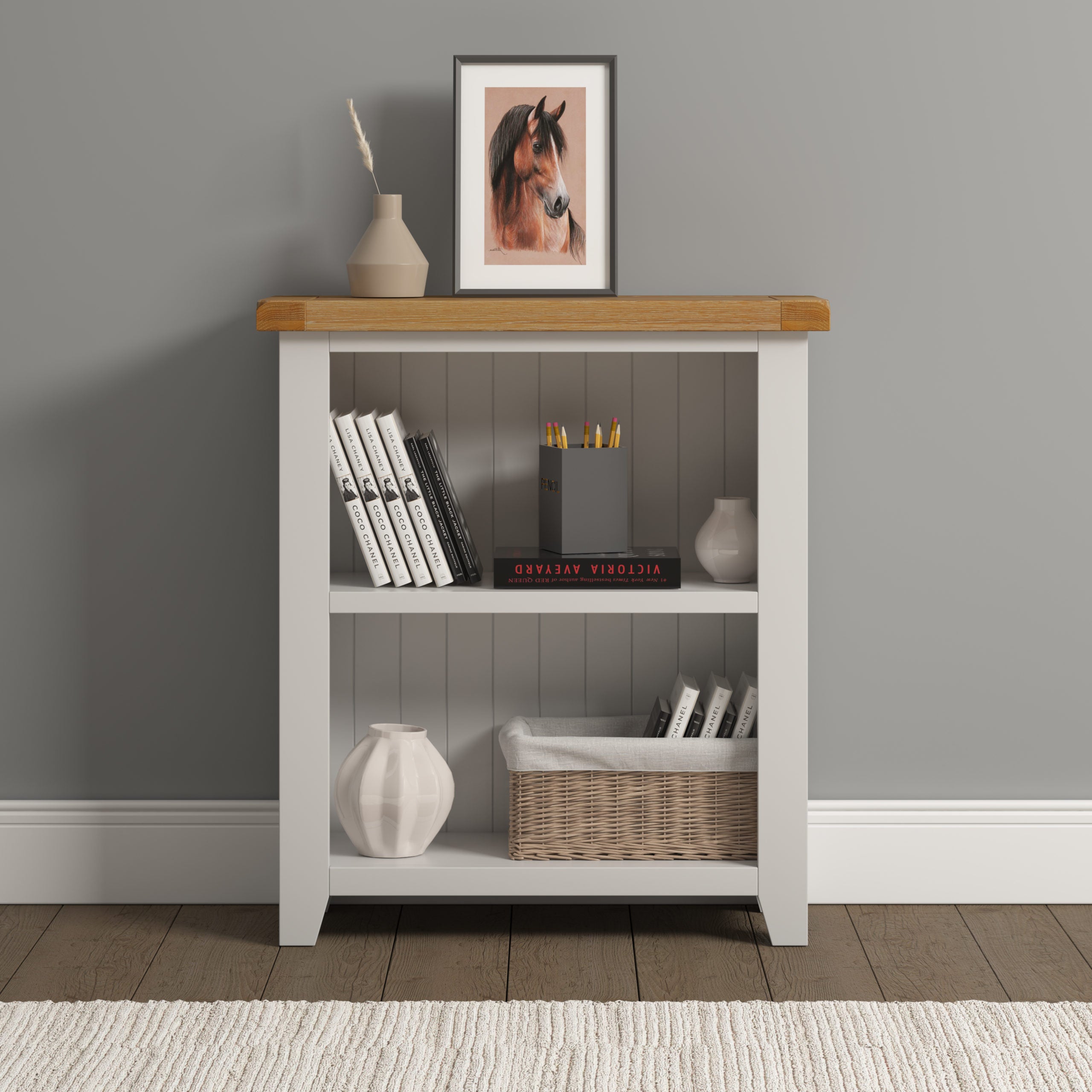 Windsor Low Bookcase - Ivory/Oak