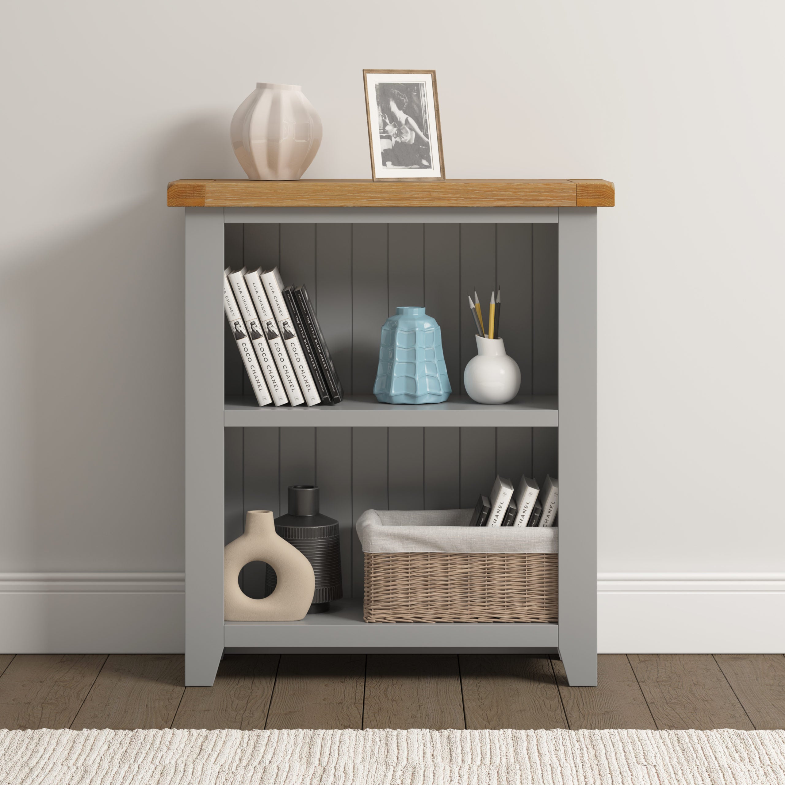 Windsor Low Bookcase - Pebble Grey/Oak