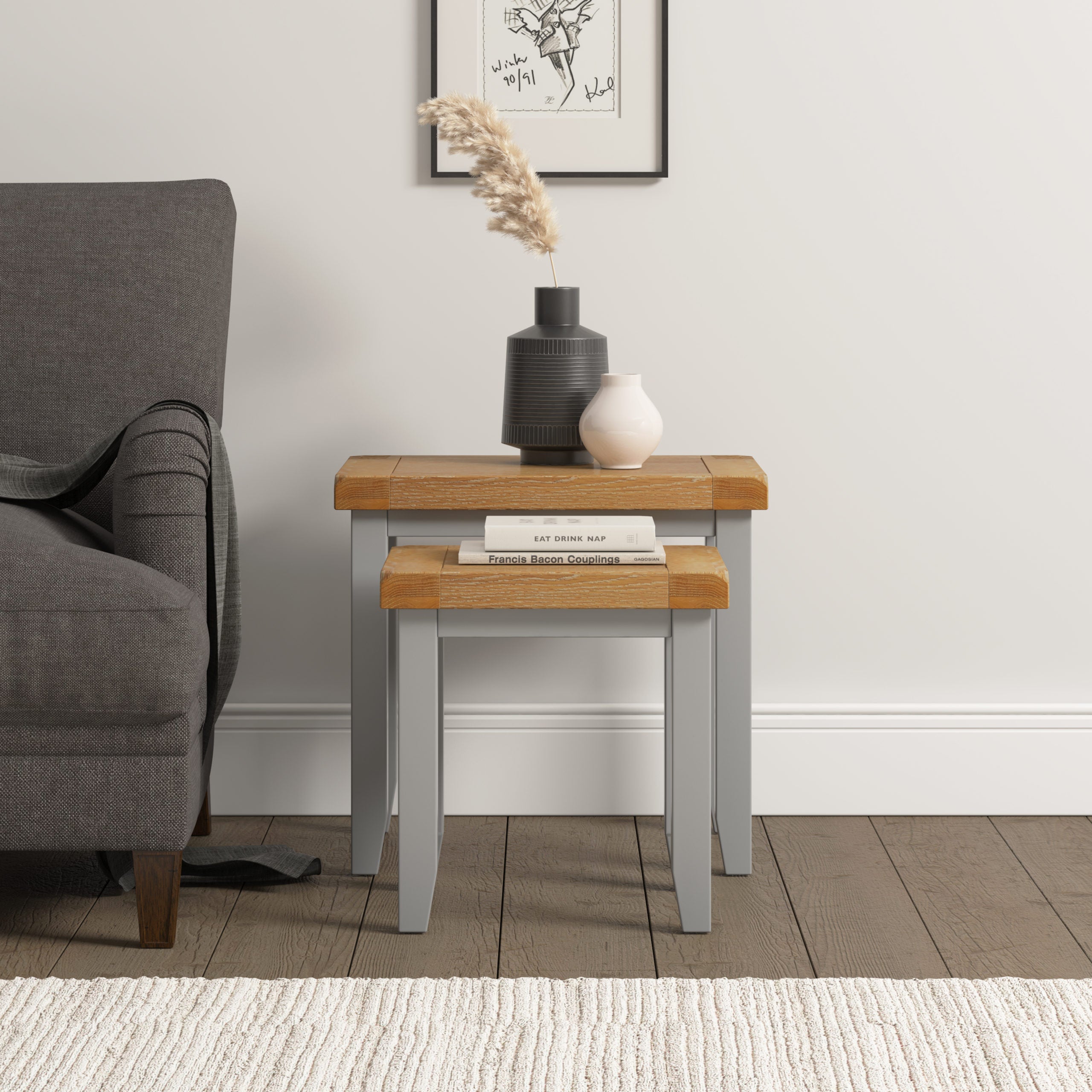 Windsor Nest Of 2 Tables - Pebble Grey/Oak