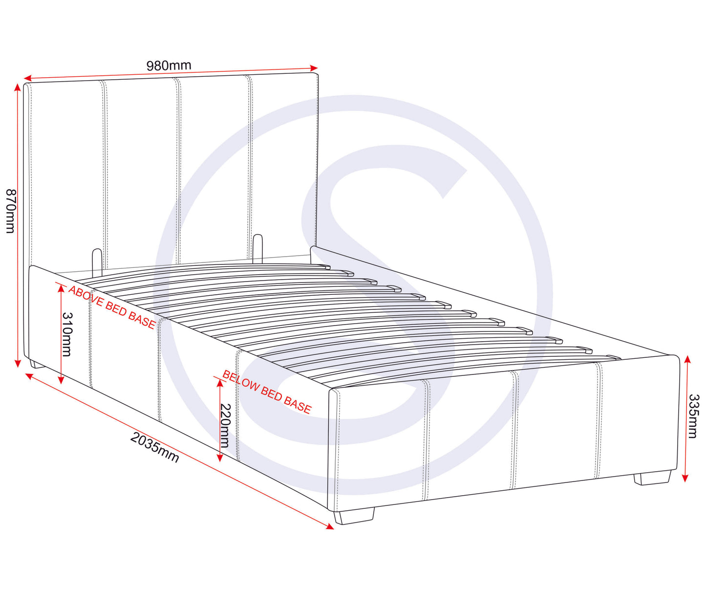 Waverley 3' Storage Bed - Black Pu